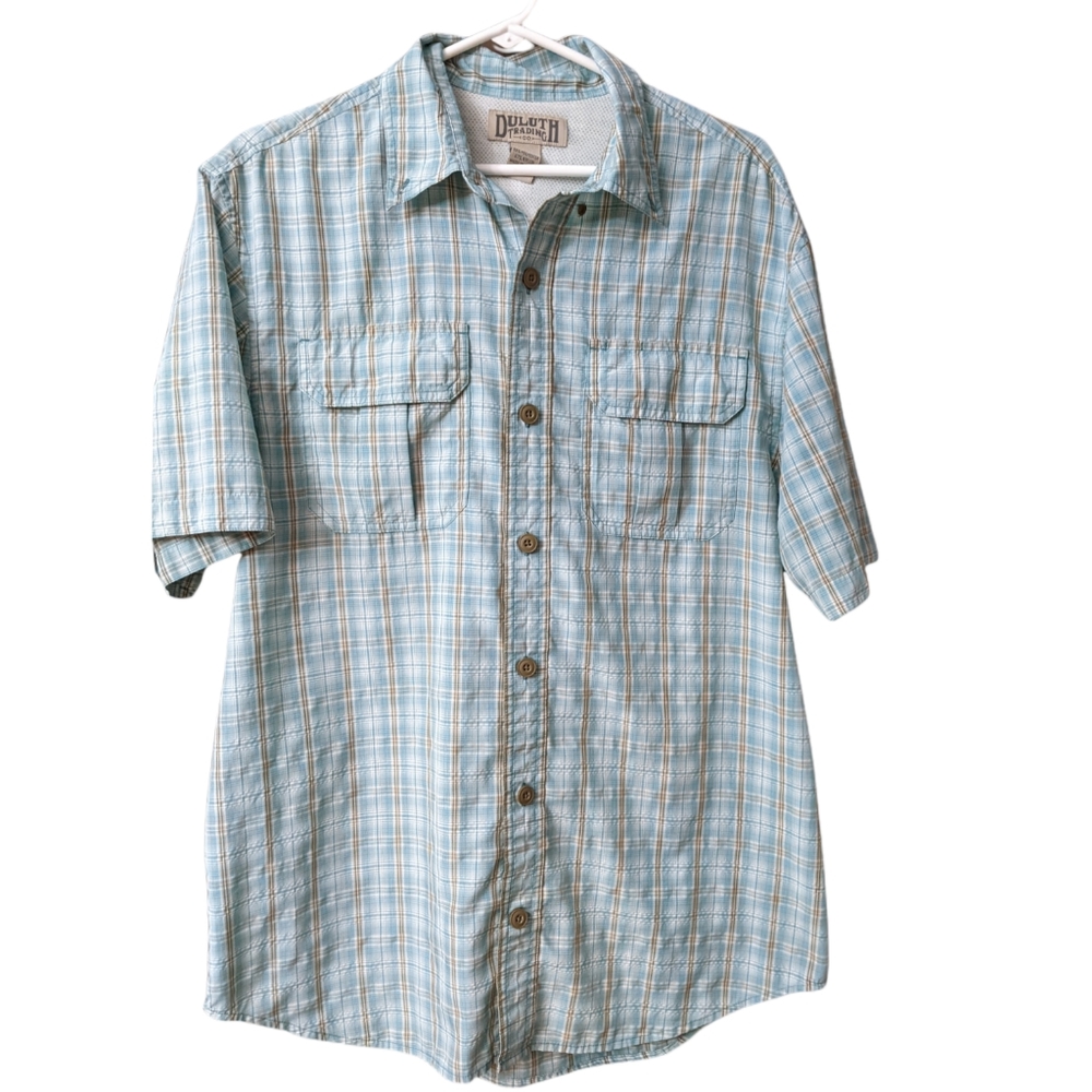 Duluth Trading Co Men's Short Sleeve Button Down Shirt Size Medium Plaid Vented